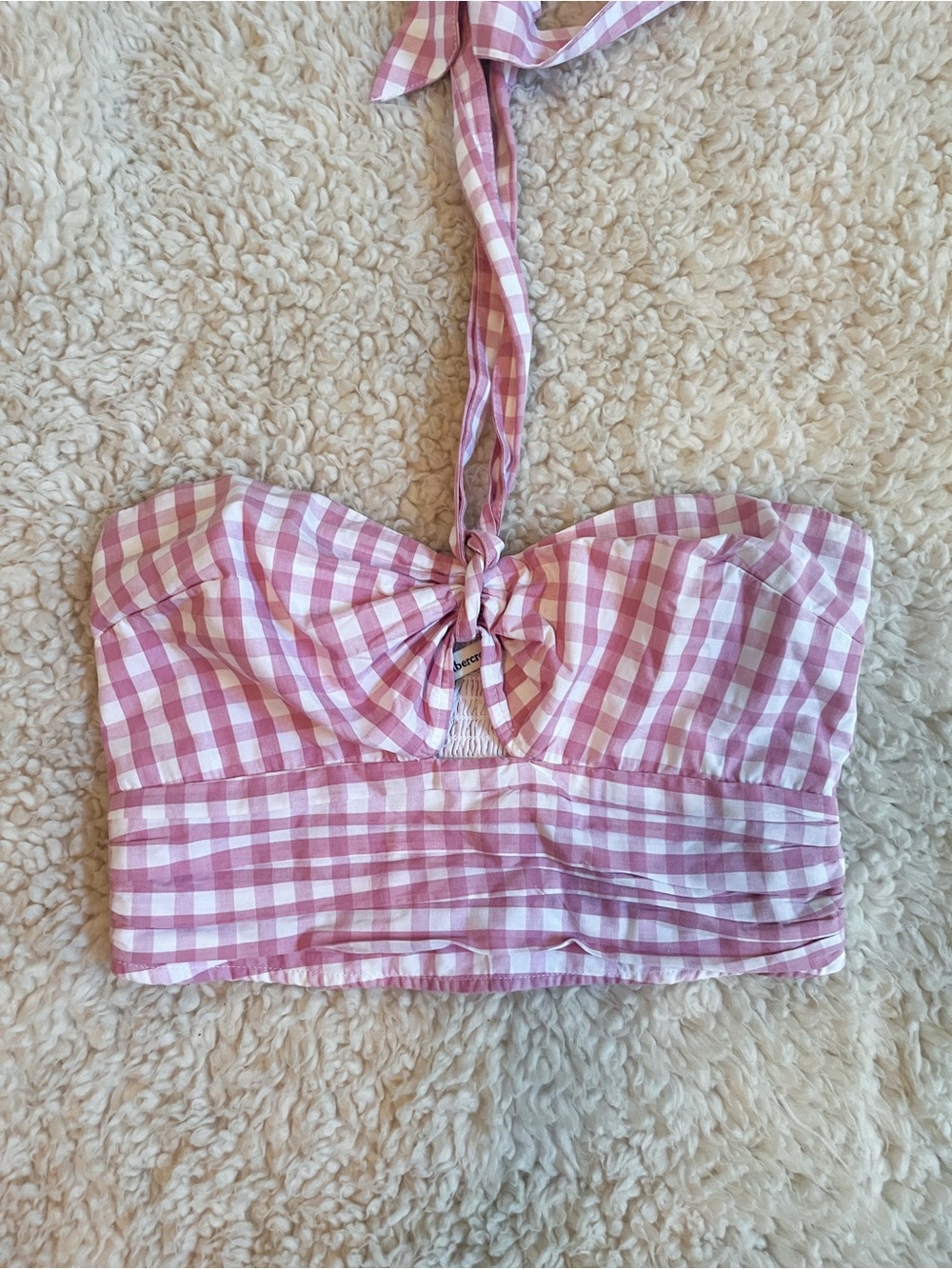 Abercrombie & Fitch Pink Gingham Smocked Bandeau Top Small